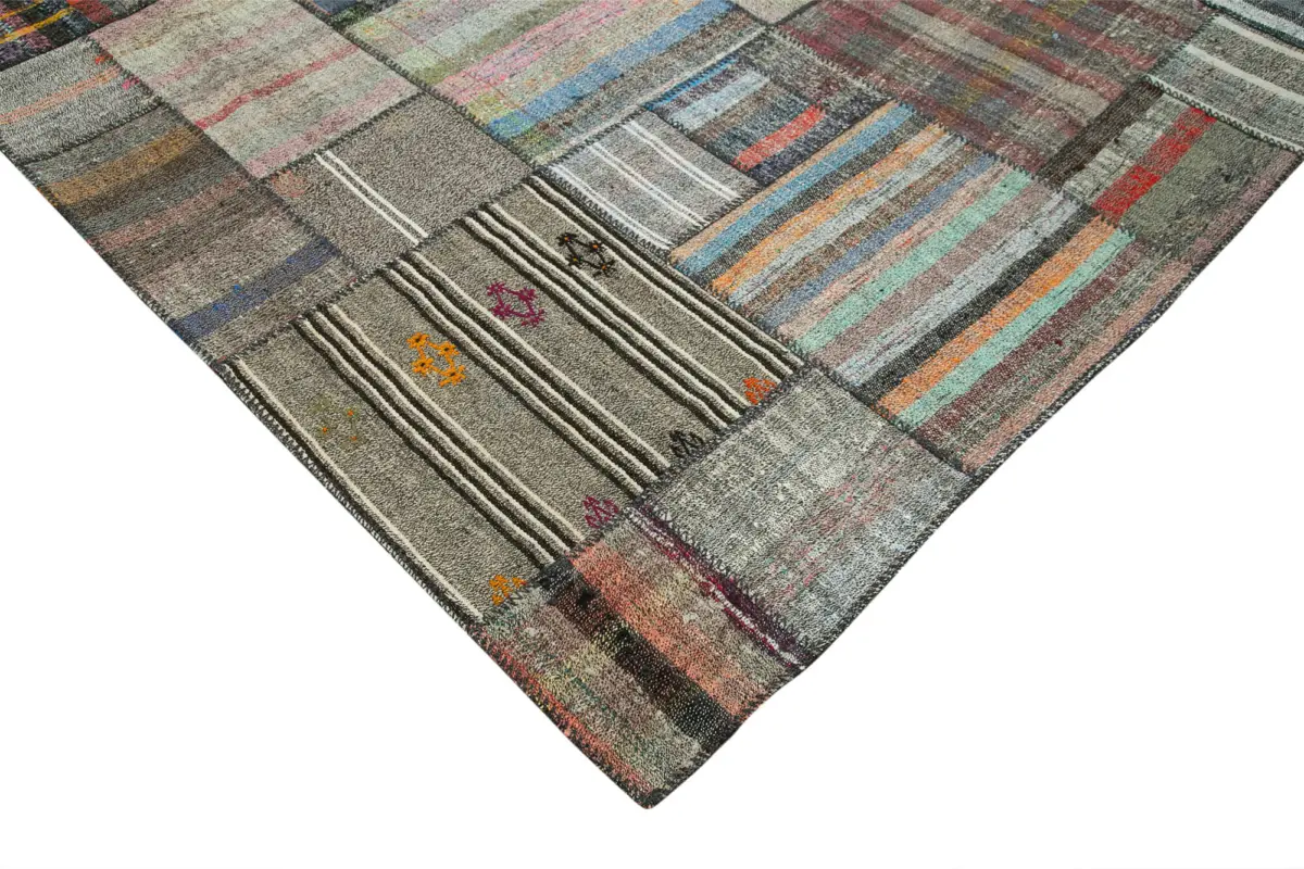 Chaput Patchwork Multi Renk Pamuk Üzerine Yün El Dokuma Kilim-330x415 - Görsel 4