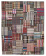 Chaput Patchwork Multi Renk Pamuk Üzerine Yün El Dokuma Kilim-327x405