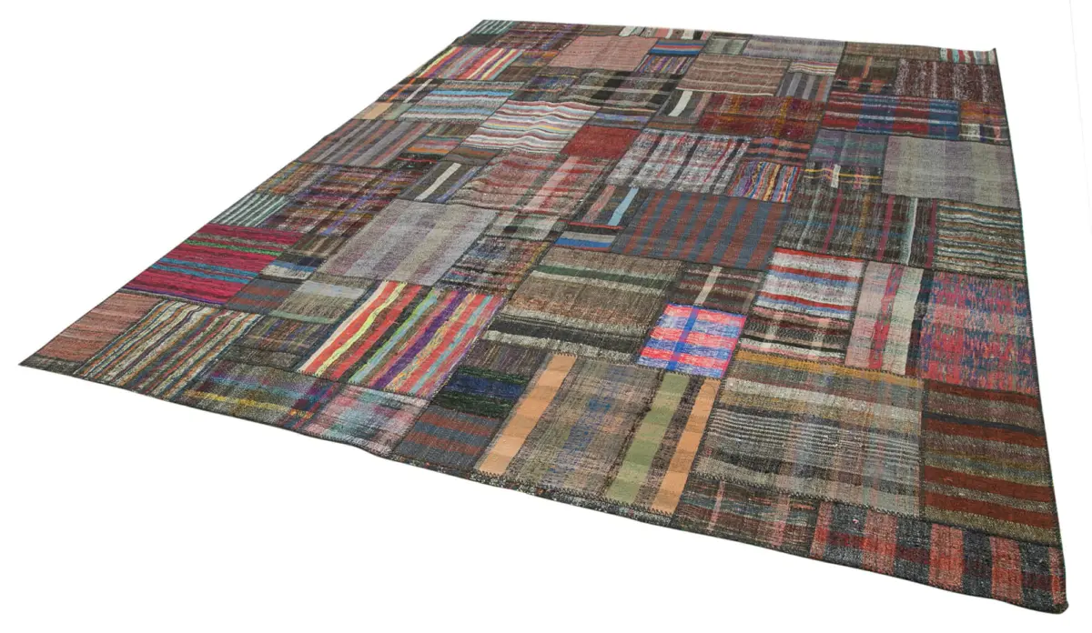Chaput Patchwork Multi Renk Pamuk Üzerine Yün El Dokuma Kilim-327x405 - Görsel 3