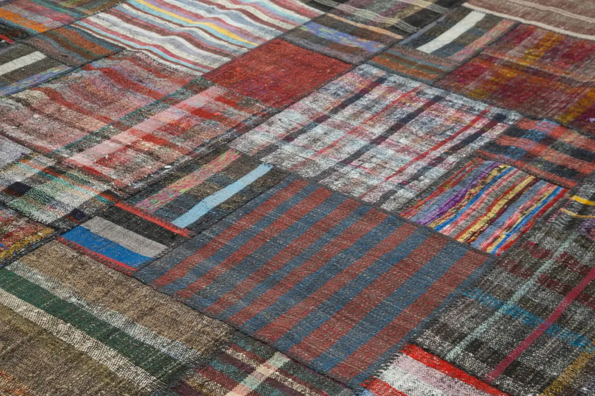 Chaput Patchwork Multi Renk Pamuk Üzerine Yün El Dokuma Kilim-327x405 - Görsel 5