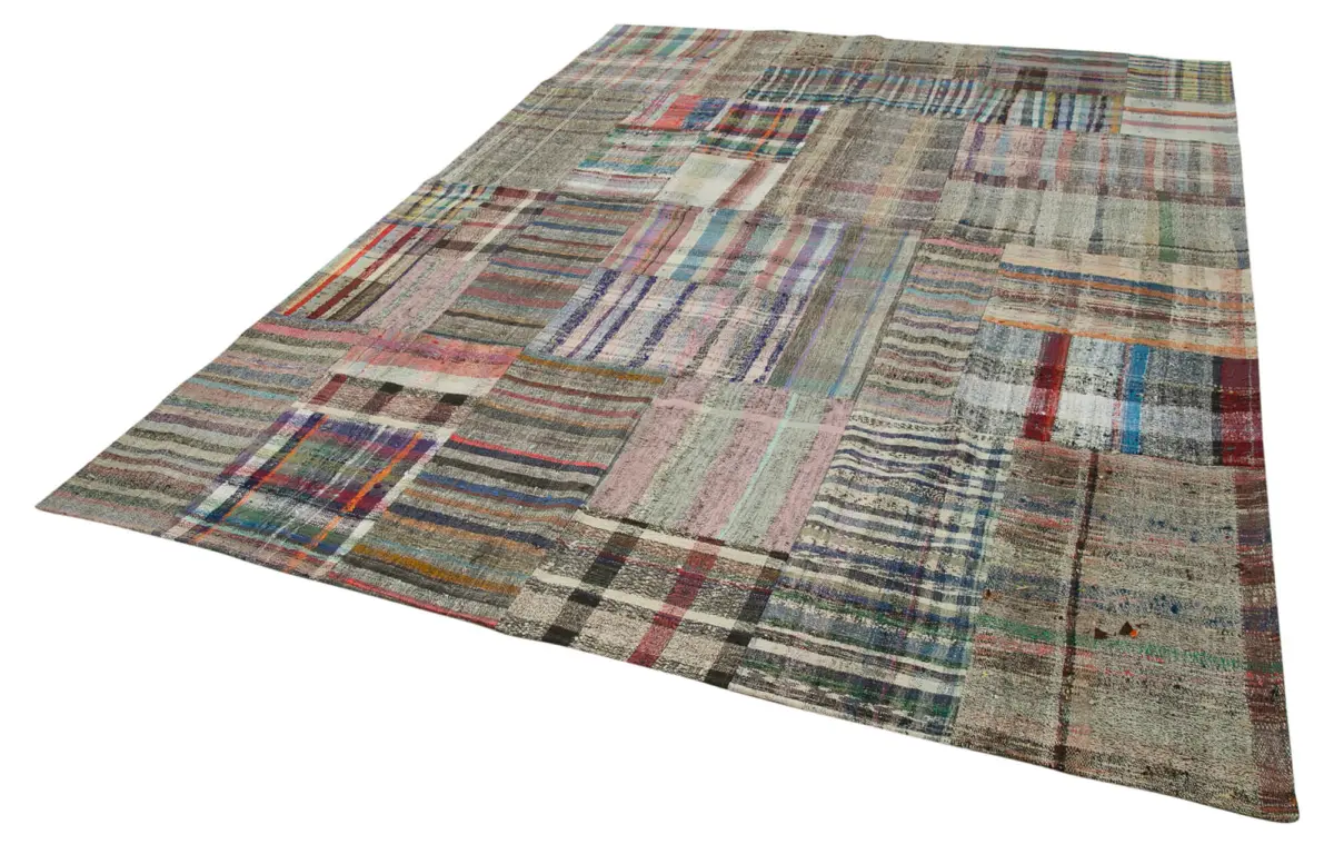 Chaput Patchwork Multi Renk Pamuk Üzerine Yün El Dokuma Kilim-267x358 - Görsel 3