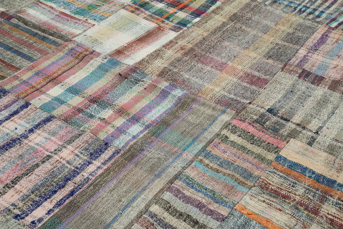 Chaput Patchwork Multi Renk Pamuk Üzerine Yün El Dokuma Kilim-267x358 - Görsel 5