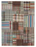 Chaput Patchwork Multi Renk Pamuk Üzerine Yün El Dokuma Kilim-265x359