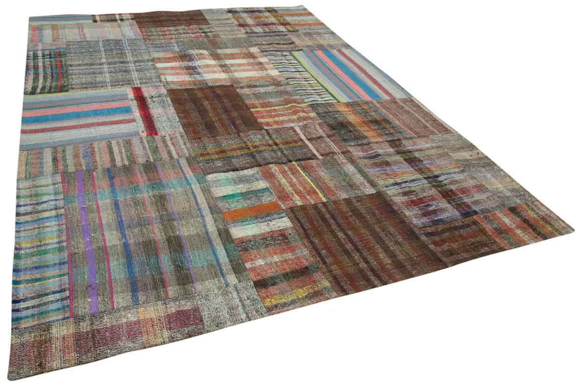 Chaput Patchwork Multi Renk Pamuk Üzerine Yün El Dokuma Kilim-265x359 - Görsel 2