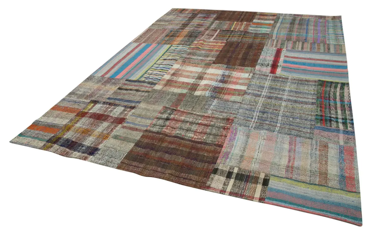 Chaput Patchwork Multi Renk Pamuk Üzerine Yün El Dokuma Kilim-265x359 - Görsel 3
