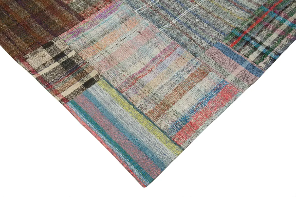 Chaput Patchwork Multi Renk Pamuk Üzerine Yün El Dokuma Kilim-265x359 - Görsel 4