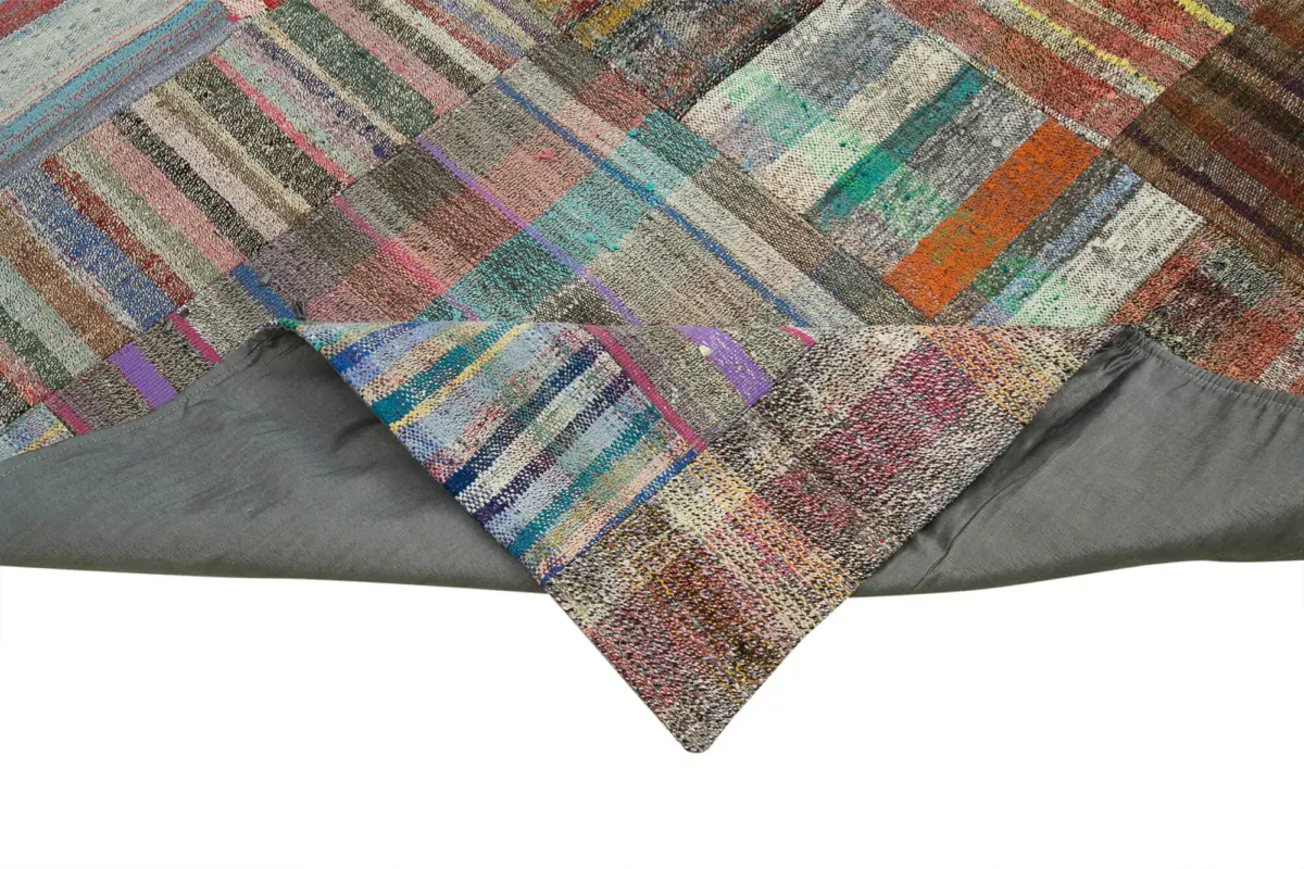 Chaput Patchwork Multi Renk Pamuk Üzerine Yün El Dokuma Kilim-265x359 - Görsel 6