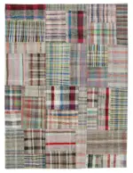 Chaput Patchwork Multi Renk Pamuk Üzerine Yün El Dokuma Kilim-265x355