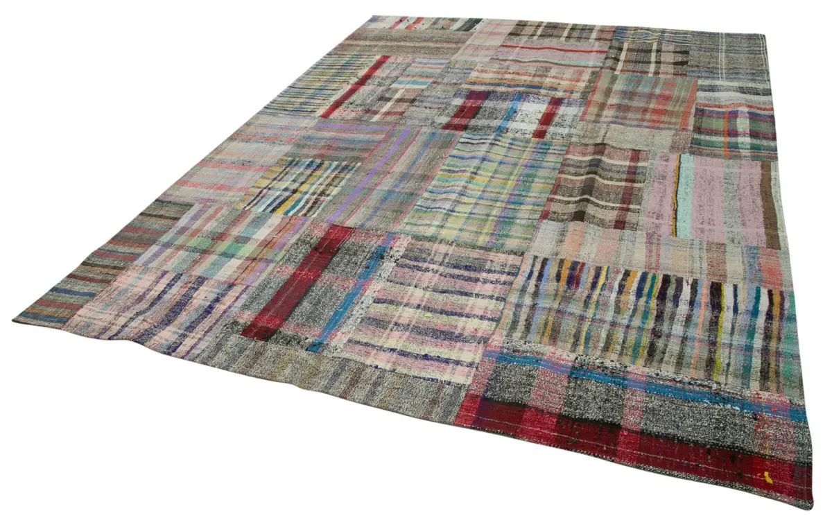 Chaput Patchwork Multi Renk Pamuk Üzerine Yün El Dokuma Kilim-265x355 - Görsel 3