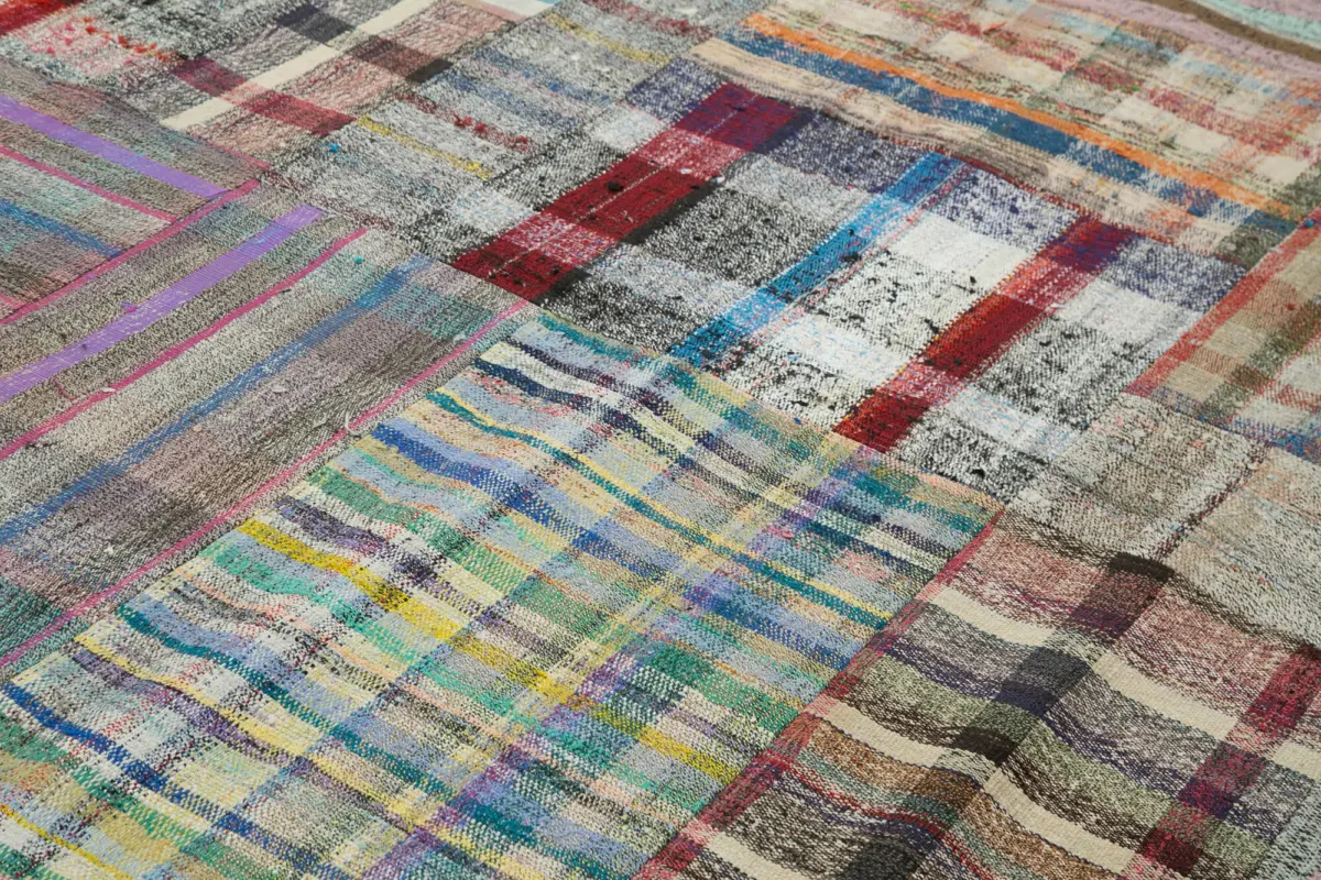 Chaput Patchwork Multi Renk Pamuk Üzerine Yün El Dokuma Kilim-265x355 - Görsel 5