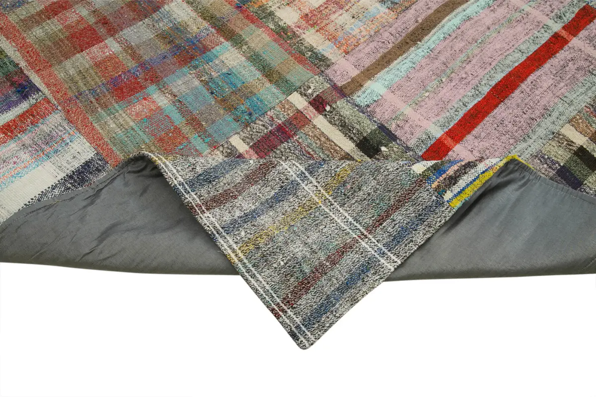 Chaput Patchwork Multi Renk Pamuk Üzerine Yün El Dokuma Kilim-265x355 - Görsel 6