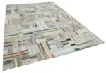 Chaput Patchwork Bej Renk Pamuk Üzerine Yün El Dokuma Kilim-244x351 - Görsel 2