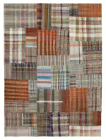 Chaput Patchwork Multi Renk Pamuk Üzerine Yün El Dokuma Kilim-265x361