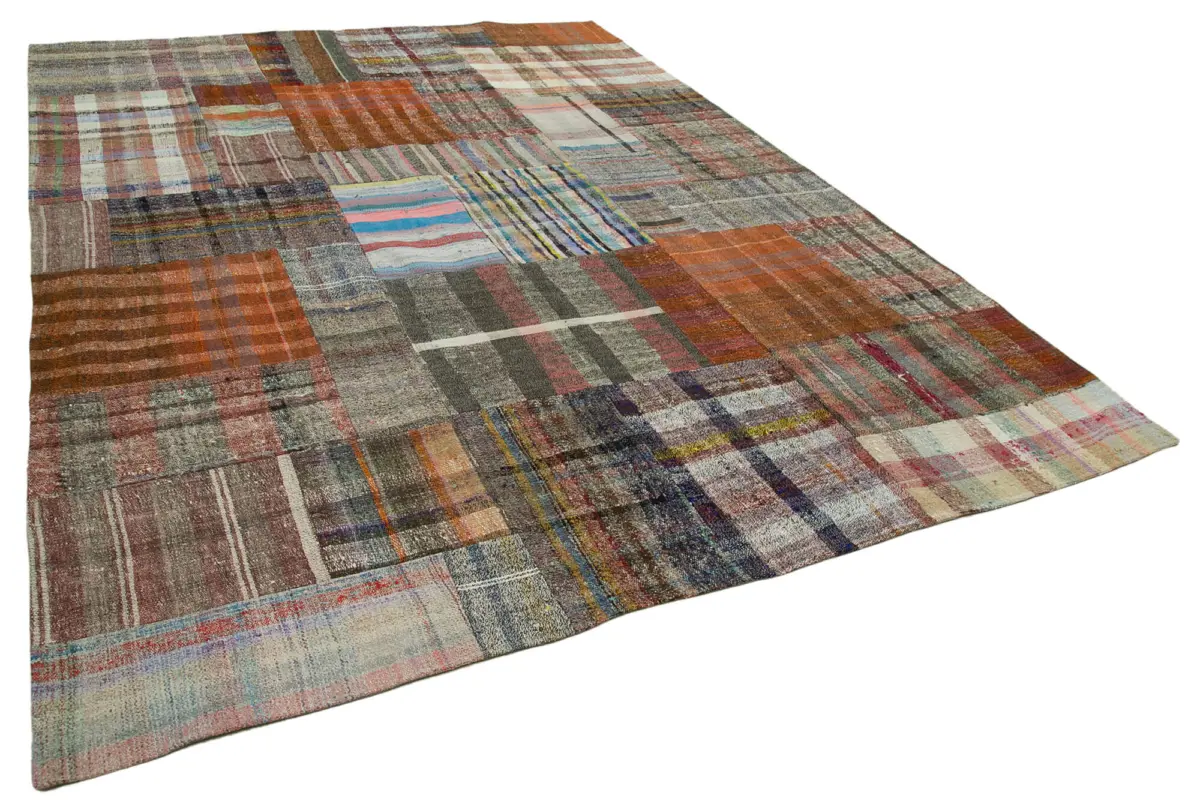 Chaput Patchwork Multi Renk Pamuk Üzerine Yün El Dokuma Kilim-265x361 - Görsel 2