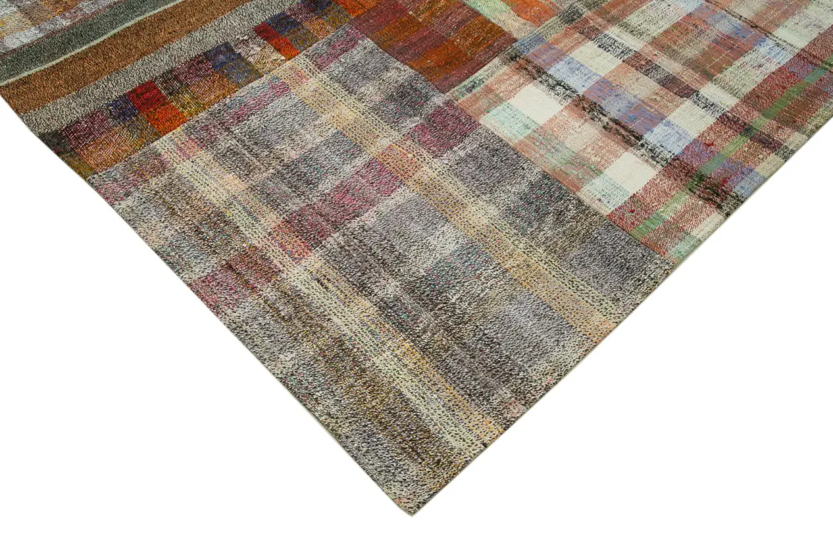 Chaput Patchwork Multi Renk Pamuk Üzerine Yün El Dokuma Kilim-265x361 - Görsel 4