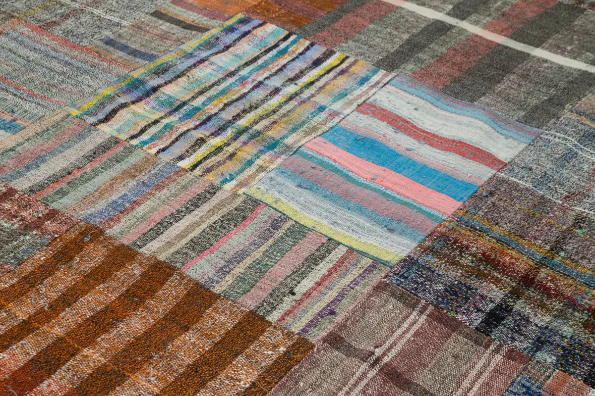 Chaput Patchwork Multi Renk Pamuk Üzerine Yün El Dokuma Kilim-265x361 - Görsel 5
