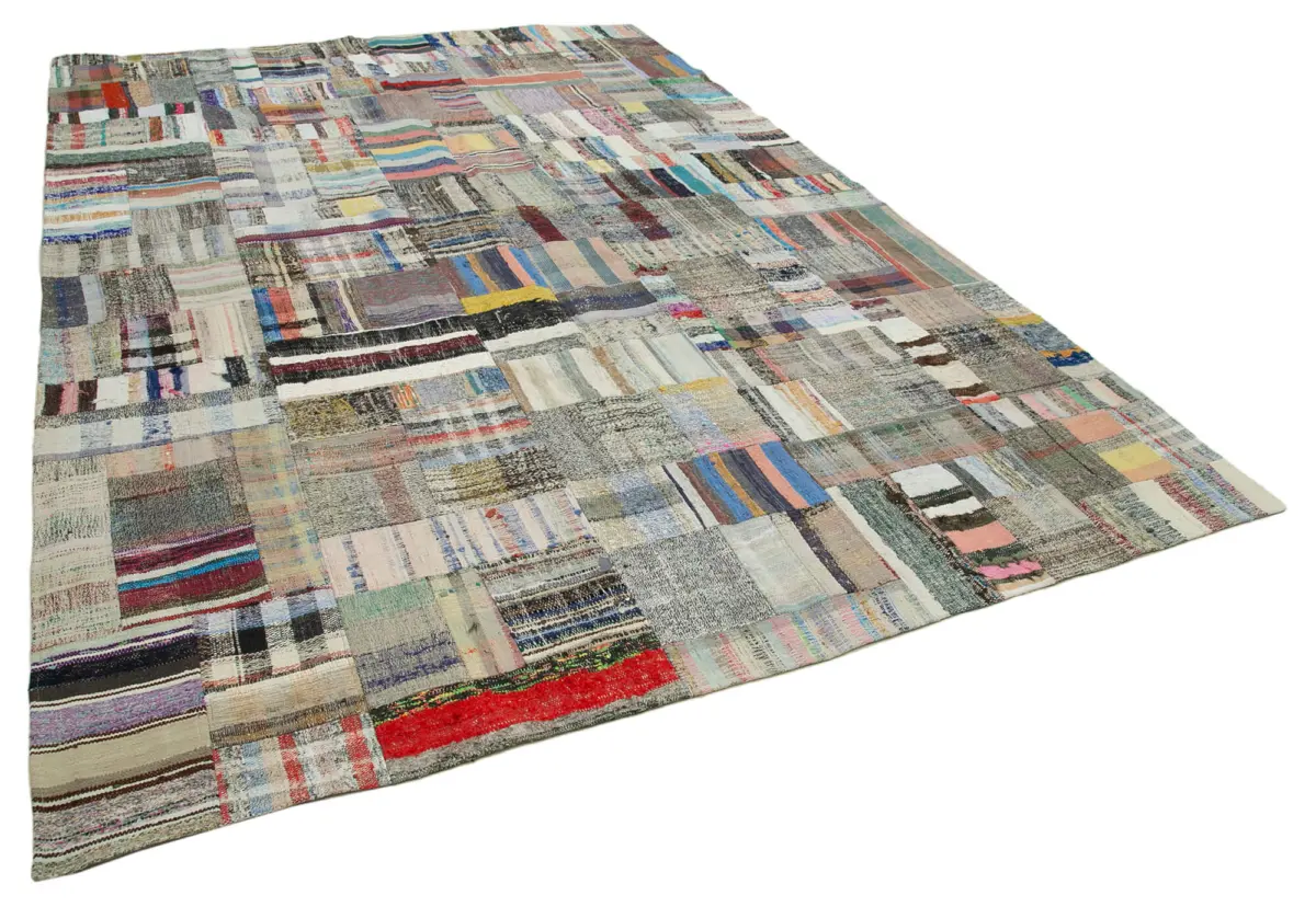 Chaput Patchwork Multi Renk Pamuk Üzerine Yün El Dokuma Kilim-241x351 - Görsel 2