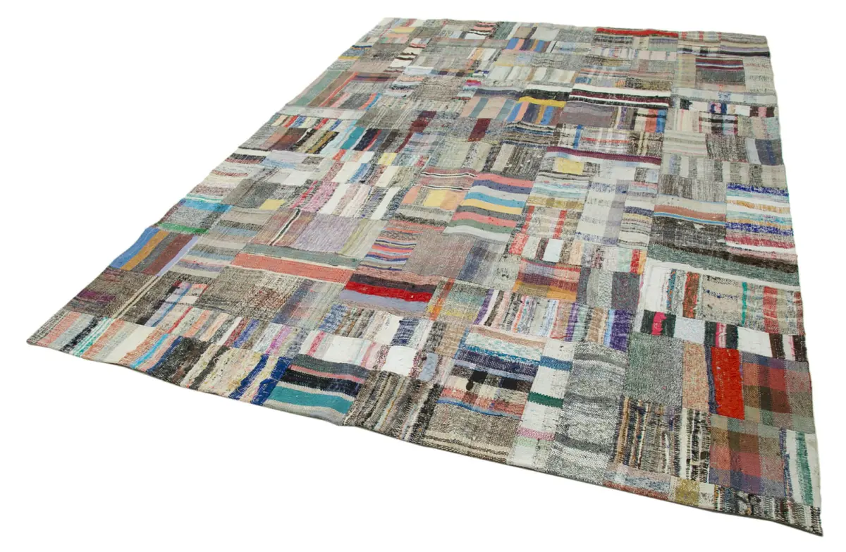 Chaput Patchwork Multi Renk Pamuk Üzerine Yün El Dokuma Kilim-241x351 - Görsel 3