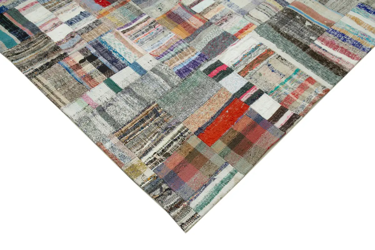 Chaput Patchwork Multi Renk Pamuk Üzerine Yün El Dokuma Kilim-241x351 - Görsel 4