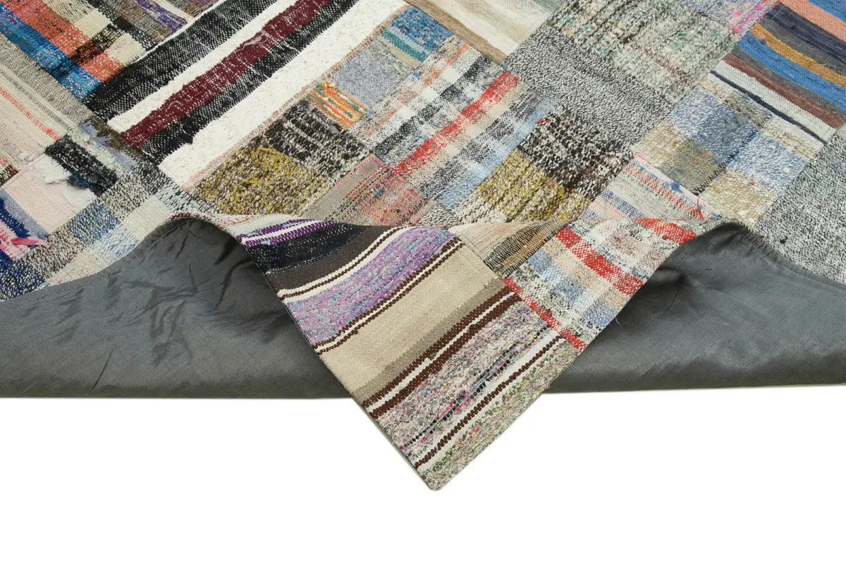 Chaput Patchwork Multi Renk Pamuk Üzerine Yün El Dokuma Kilim-241x351 - Görsel 6