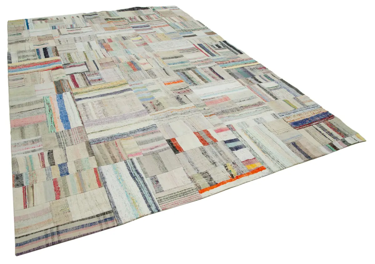 Chaput Patchwork Multi Renk Pamuk Üzerine Yün El Dokuma Kilim-240x351 - Görsel 2