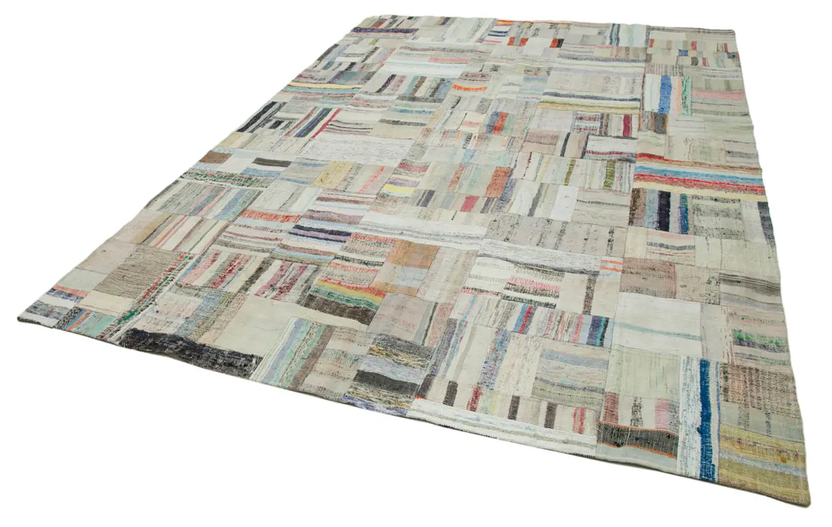 Chaput Patchwork Multi Renk Pamuk Üzerine Yün El Dokuma Kilim-240x351 - Görsel 3
