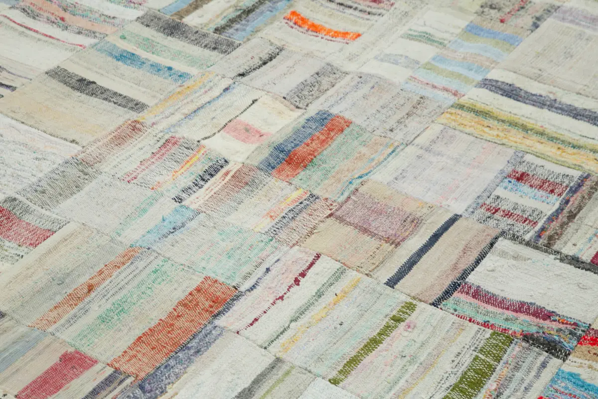 Chaput Patchwork Multi Renk Pamuk Üzerine Yün El Dokuma Kilim-240x351 - Görsel 5