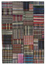 Chaput Patchwork Multi Renk Pamuk Üzerine Yün El Dokuma Kilim-250x362