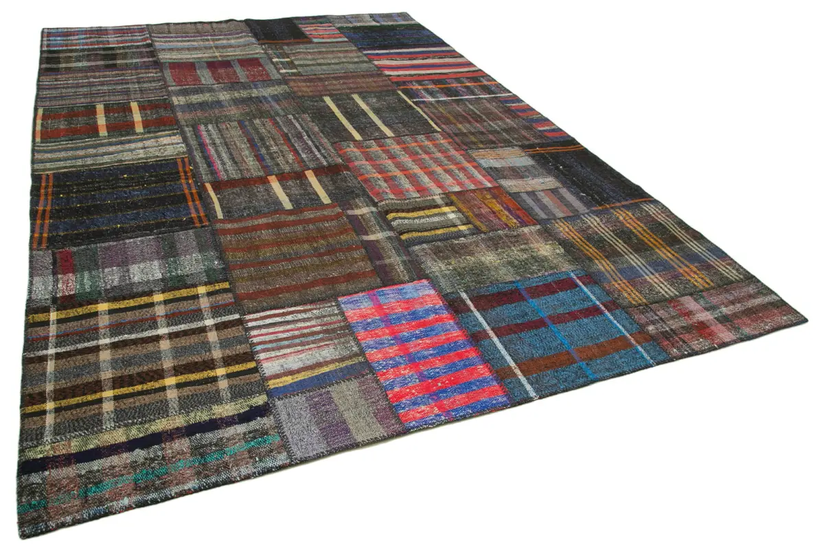 Chaput Patchwork Multi Renk Pamuk Üzerine Yün El Dokuma Kilim-250x362 - Görsel 2