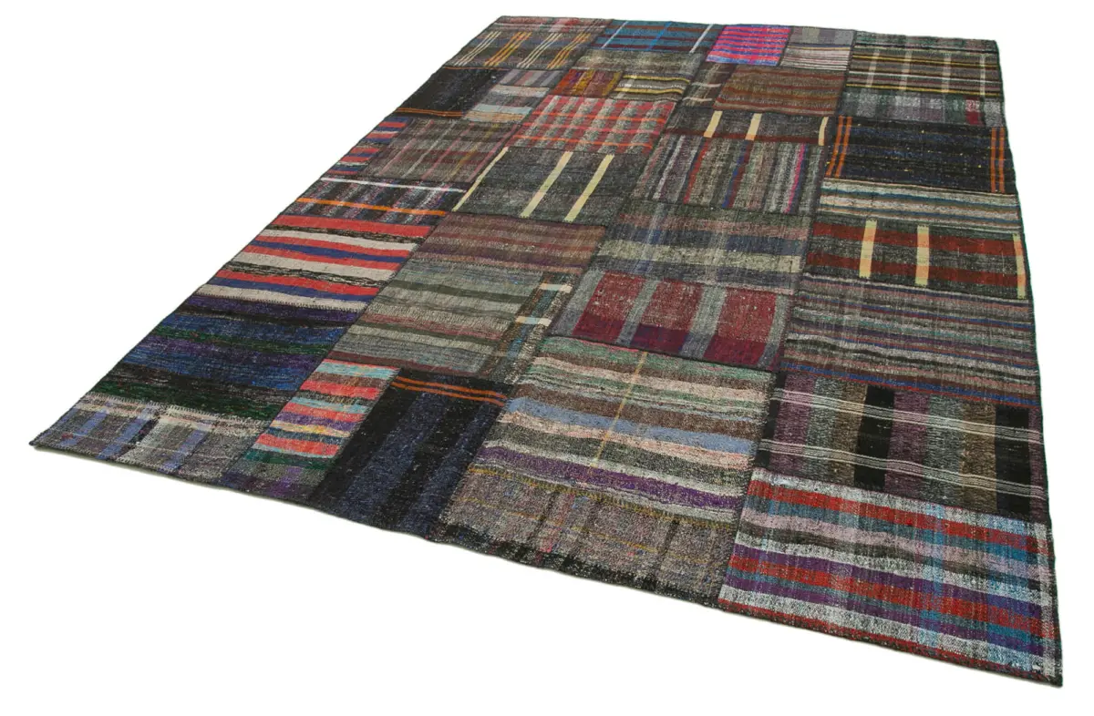 Chaput Patchwork Multi Renk Pamuk Üzerine Yün El Dokuma Kilim-250x362 - Görsel 3