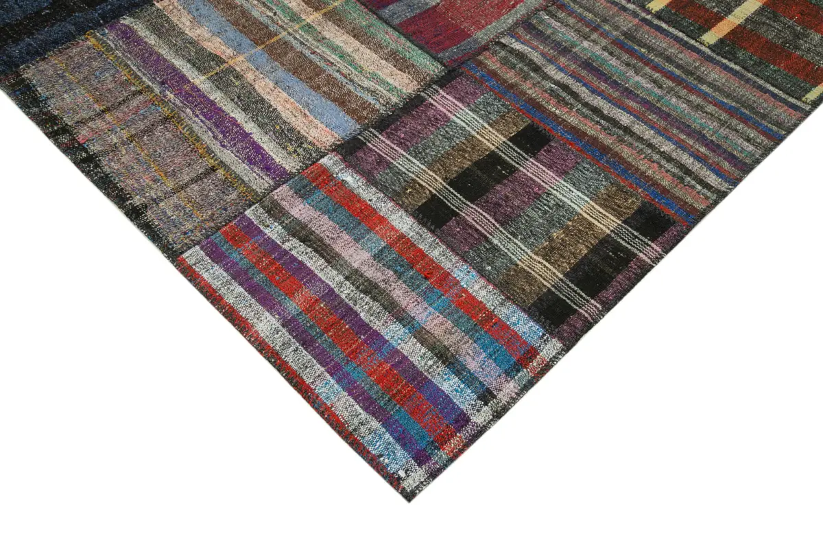 Chaput Patchwork Multi Renk Pamuk Üzerine Yün El Dokuma Kilim-250x362 - Görsel 4