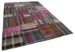 Chaput Patchwork Multi Renk Pamuk Üzerine Yün El Dokuma Kilim-207x310 - Görsel 2