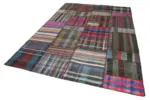 Chaput Patchwork Multi Renk Pamuk Üzerine Yün El Dokuma Kilim-207x310 - Görsel 3