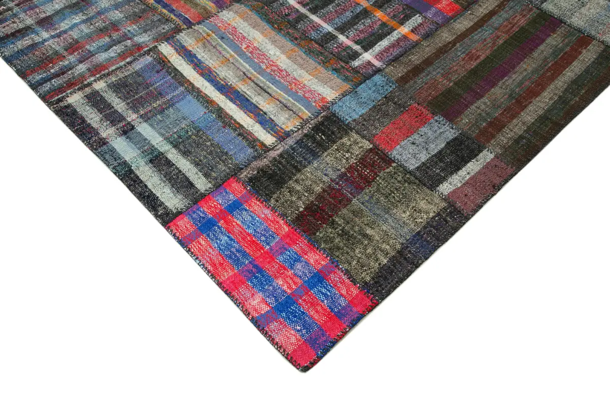 Chaput Patchwork Multi Renk Pamuk Üzerine Yün El Dokuma Kilim-207x310 - Görsel 4