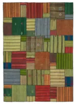 Chaput Patchwork Multi Renk Pamuk Üzerine Yün El Dokuma Kilim-248x352