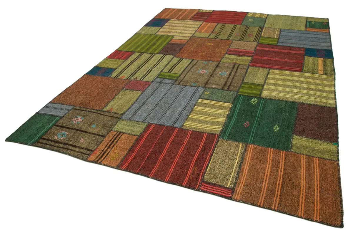 Chaput Patchwork Multi Renk Pamuk Üzerine Yün El Dokuma Kilim-248x352 - Görsel 3