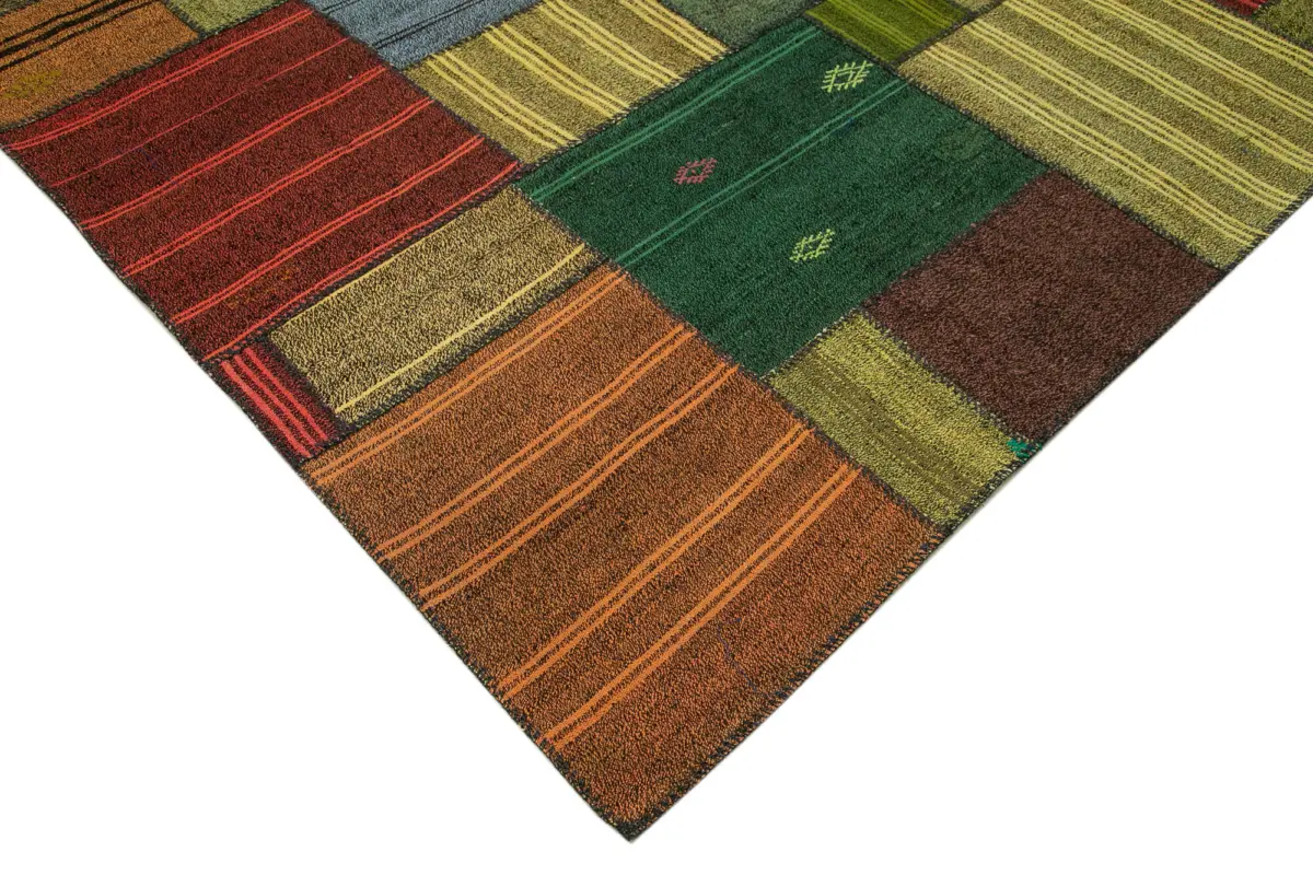 Chaput Patchwork Multi Renk Pamuk Üzerine Yün El Dokuma Kilim-248x352 - Görsel 4