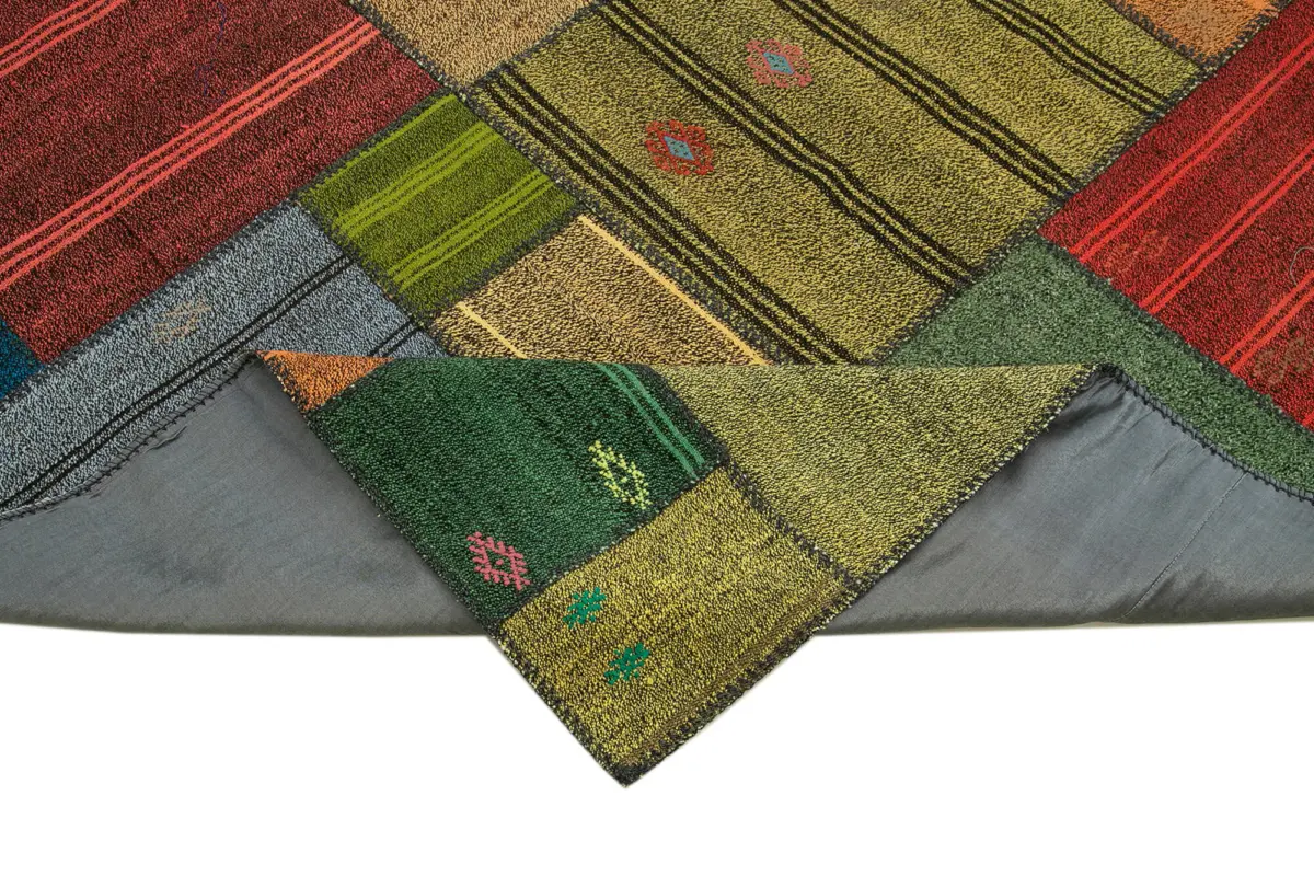 Chaput Patchwork Multi Renk Pamuk Üzerine Yün El Dokuma Kilim-248x352 - Görsel 6