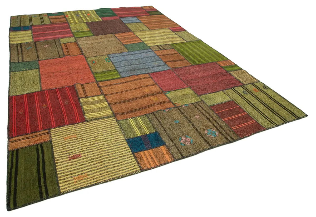 Chaput Patchwork Multi Renk Pamuk Üzerine Yün El Dokuma Kilim-250x352 - Görsel 2
