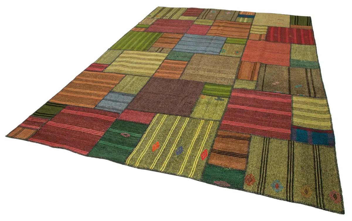 Chaput Patchwork Multi Renk Pamuk Üzerine Yün El Dokuma Kilim-250x352 - Görsel 3