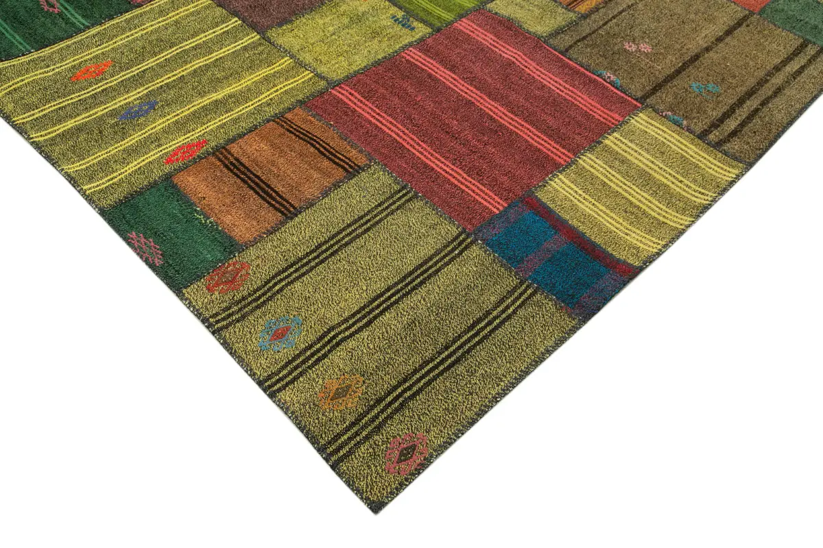 Chaput Patchwork Multi Renk Pamuk Üzerine Yün El Dokuma Kilim-250x352 - Görsel 4