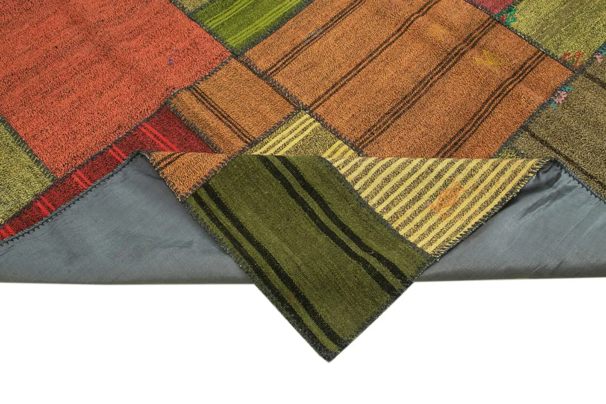 Chaput Patchwork Multi Renk Pamuk Üzerine Yün El Dokuma Kilim-250x352 - Görsel 6