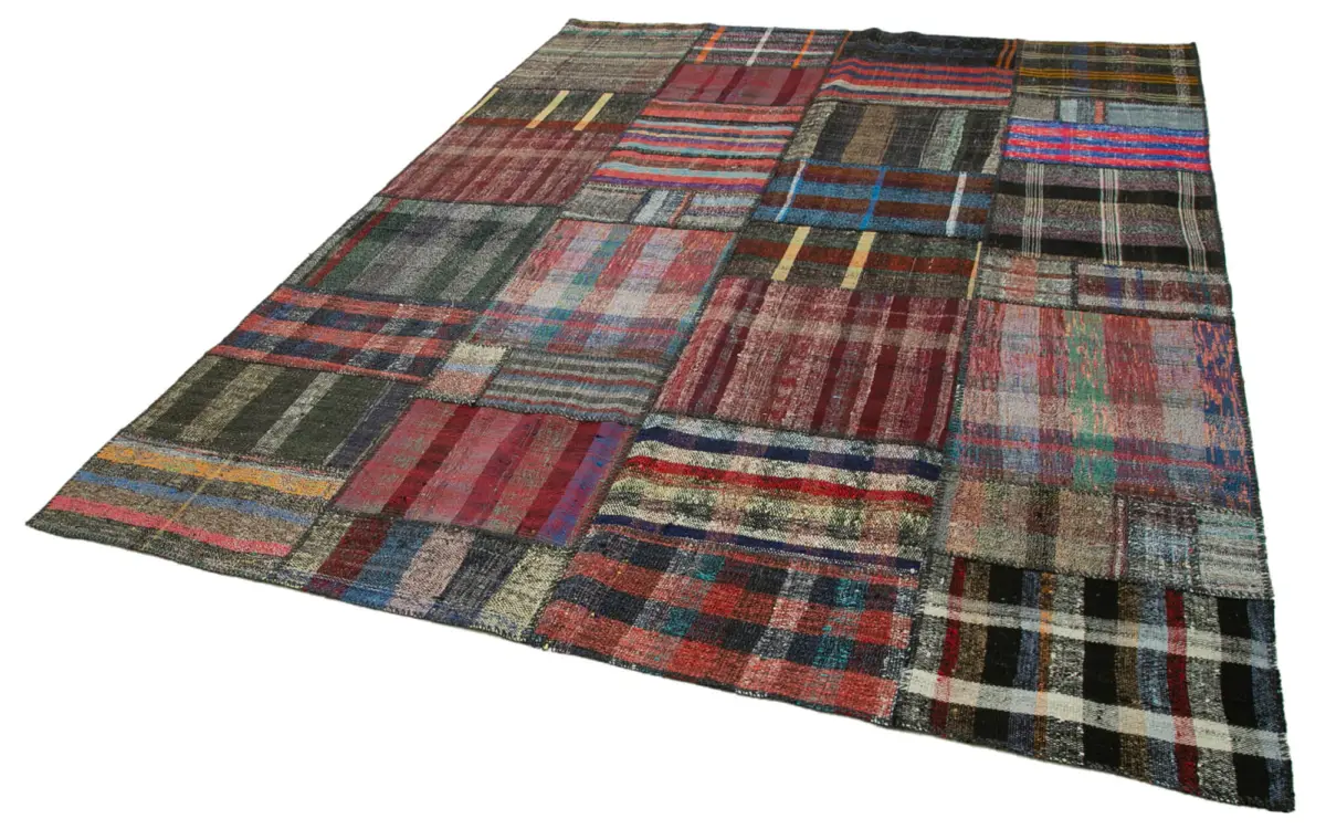 Chaput Patchwork Multi Renk Pamuk Üzerine Yün El Dokuma Kilim-224x310 - Görsel 3