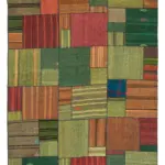 Chaput Patchwork Multi Renk Pamuk Üzerine Yün El Dokuma Kilim-250x352