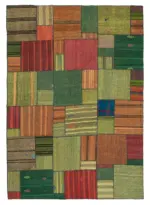 Chaput Patchwork Multi Renk Pamuk Üzerine Yün El Dokuma Kilim-250x352