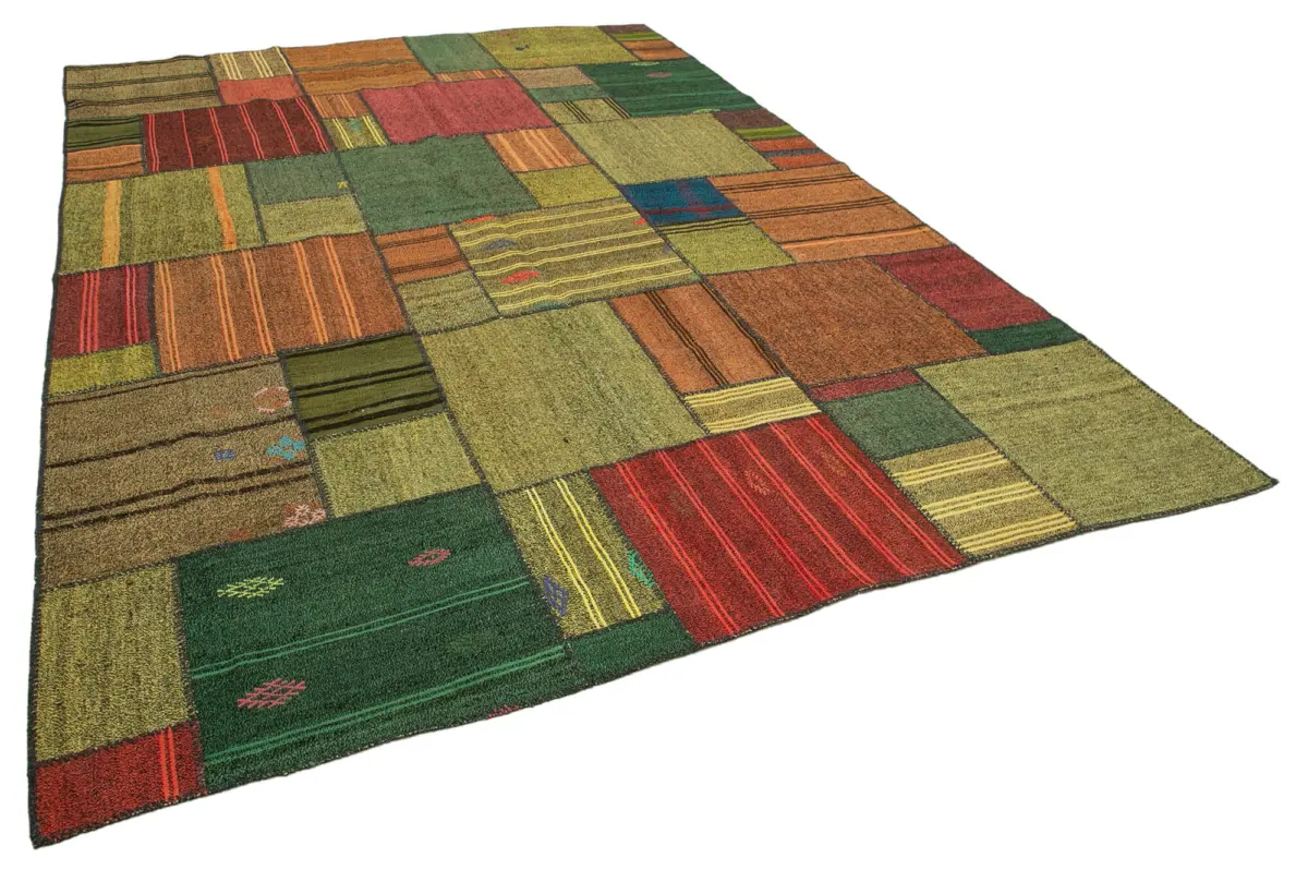 Chaput Patchwork Multi Renk Pamuk Üzerine Yün El Dokuma Kilim-250x352 - Görsel 2