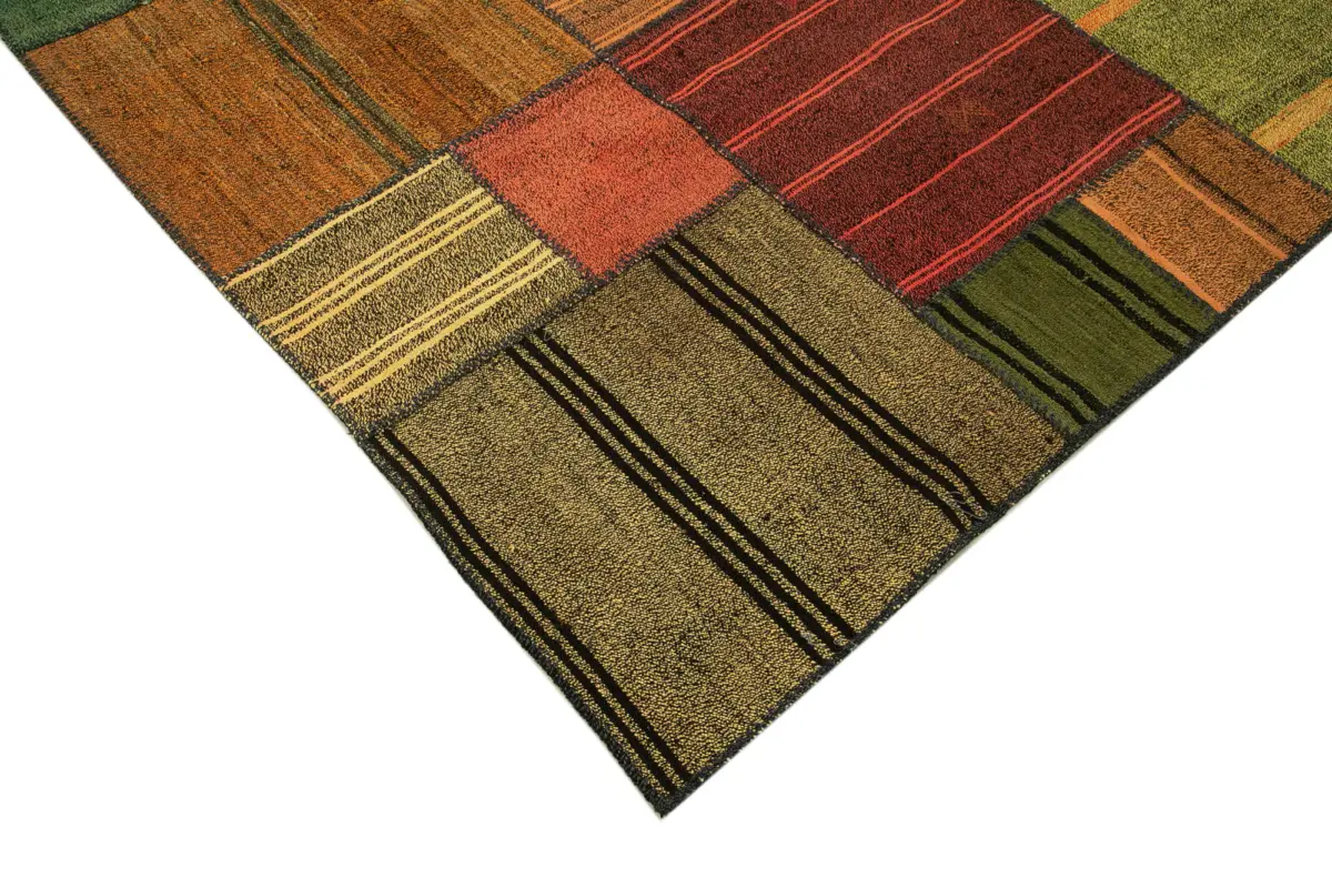 Chaput Patchwork Multi Renk Pamuk Üzerine Yün El Dokuma Kilim-250x352 - Görsel 4