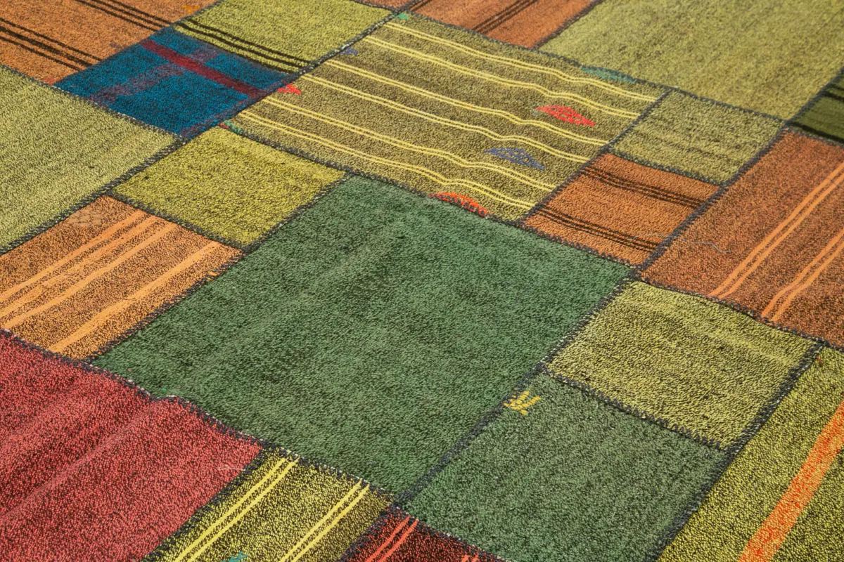 Chaput Patchwork Multi Renk Pamuk Üzerine Yün El Dokuma Kilim-250x352 - Görsel 5