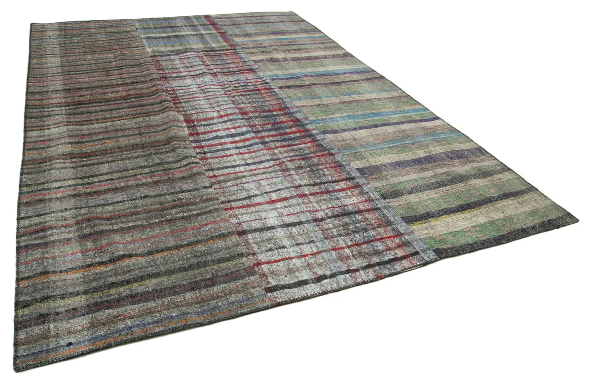 Chaput Patchwork Multi Renk Pamuk Üzerine Yün El Dokuma Kilim-249x360 - Görsel 2
