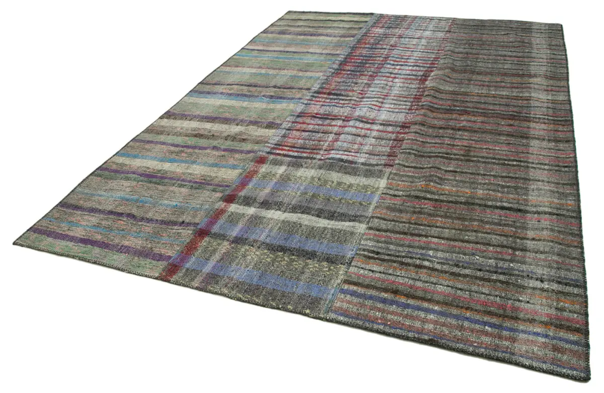 Chaput Patchwork Multi Renk Pamuk Üzerine Yün El Dokuma Kilim-249x360 - Görsel 3